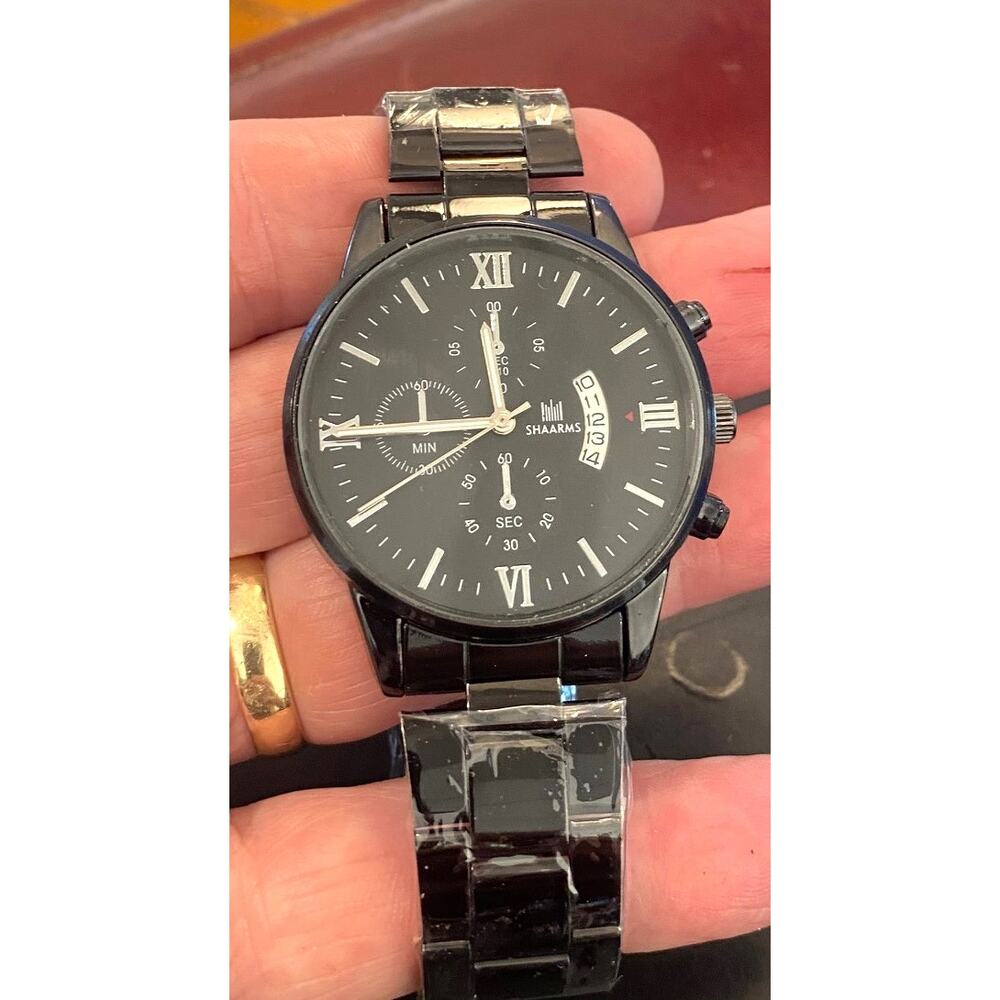 Men's 40mm Shaarms Watch, New, All Black, Metal Band